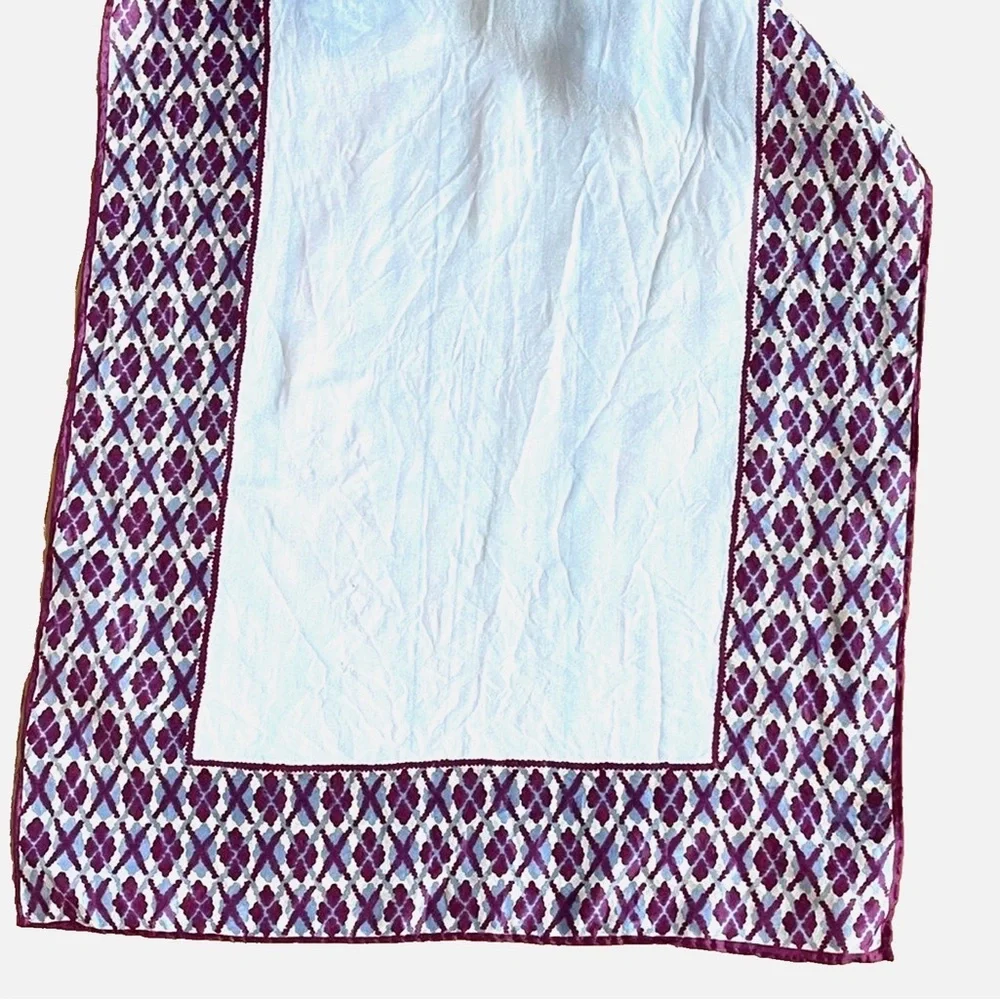 Vintage Glentex Silk Blend Scarf Purple Ivory Geometric Print Oblong
